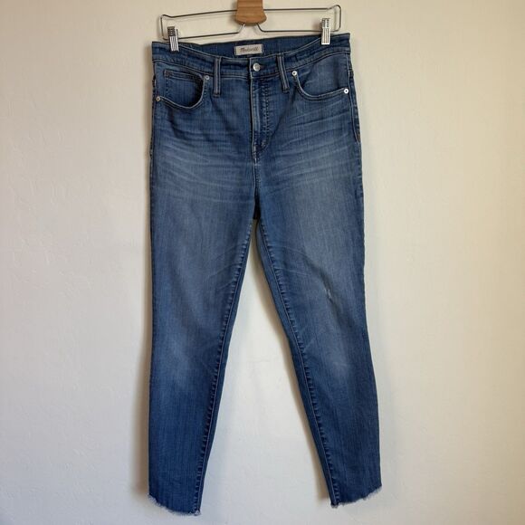 Madewell 10" High Rise Skinny Jeans Tulip Hem Light Blue Distressed Denim Sz 30 - Picture 1 of 10